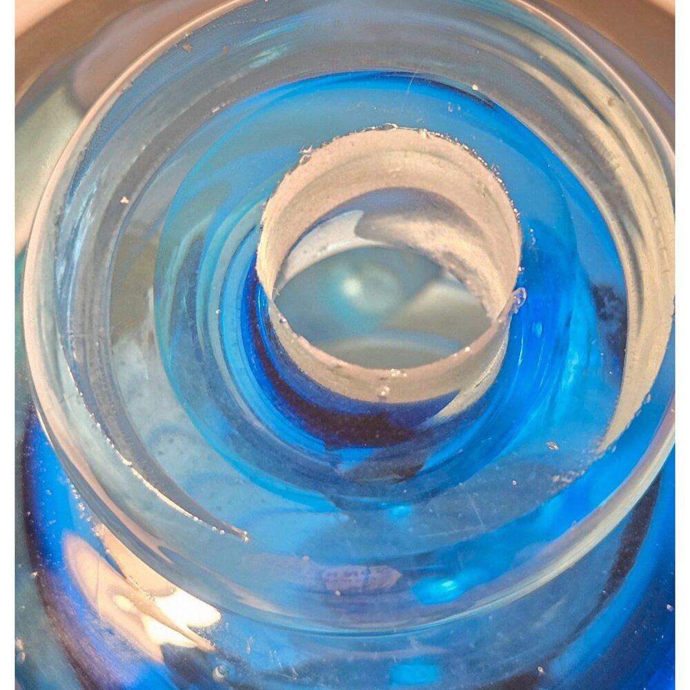 Huge Fifth Avenue Crystal Blue Art Glass Perfume Bottle Tall Clear & Swirl Desig - Picture 8 of 12